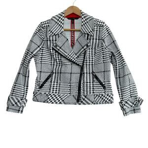 WHITE HOUSE BLACK MARKET Women’s 12P Houndstooth Moto Jacket Alabama Edgy